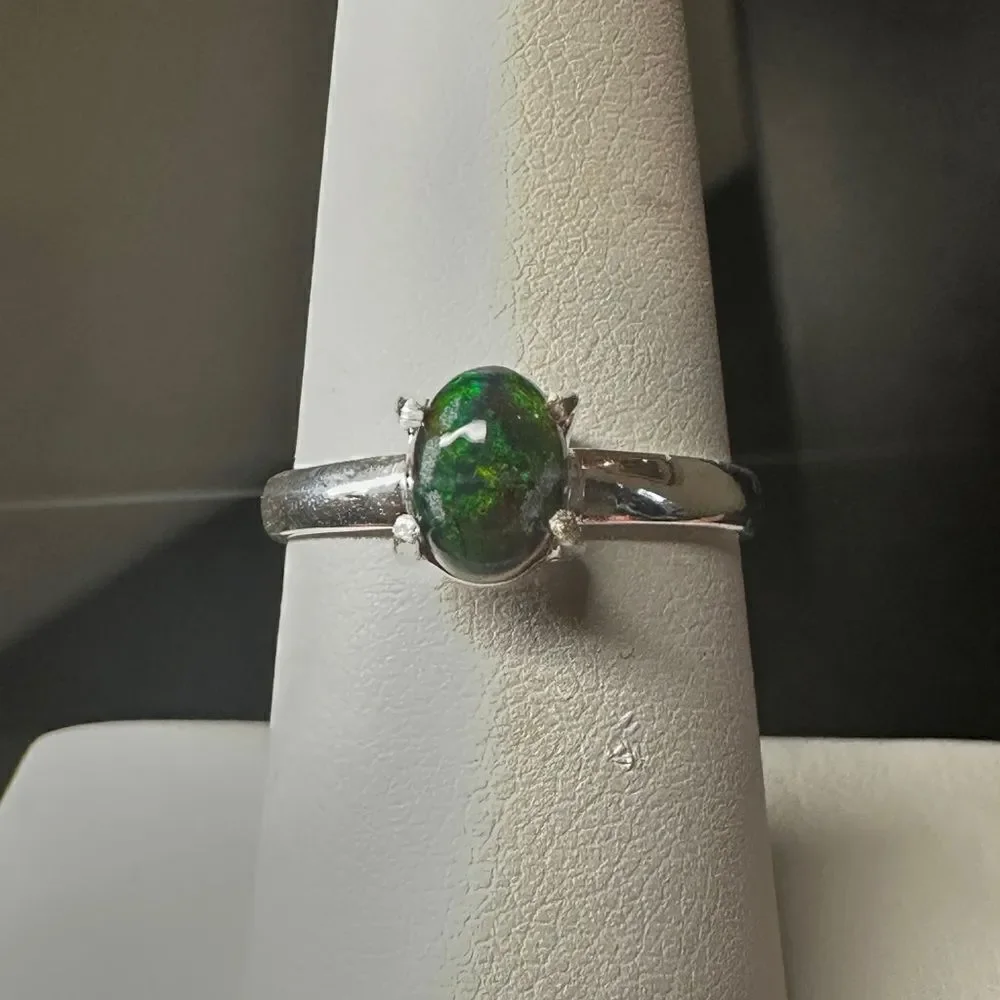 5x7mm‎ cabochon opal solitaire in sterling silver!